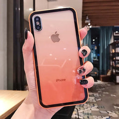 Colorful Shockproof Silicone Bumper Frame Glass Case For iPhone 11 X XR XS Max 8 7 6 6S Plus Rainbow Gradient Transparent Cover