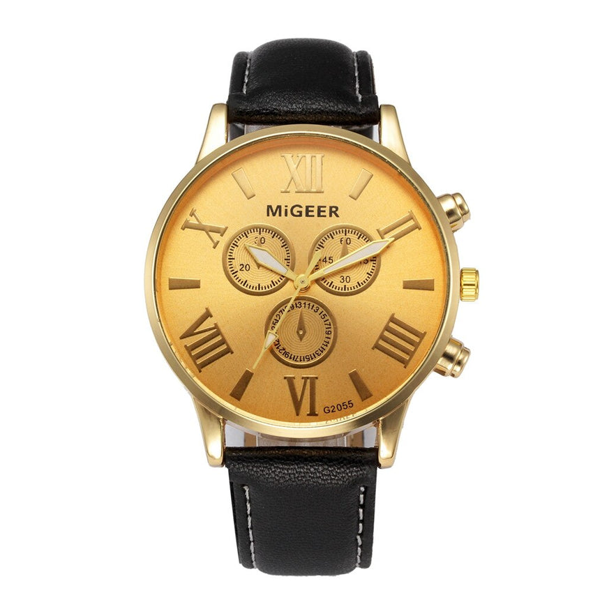 DISU Men Watch Classic Leather Strap Quartz Casual watch man big dial watches for men mens wrist watches