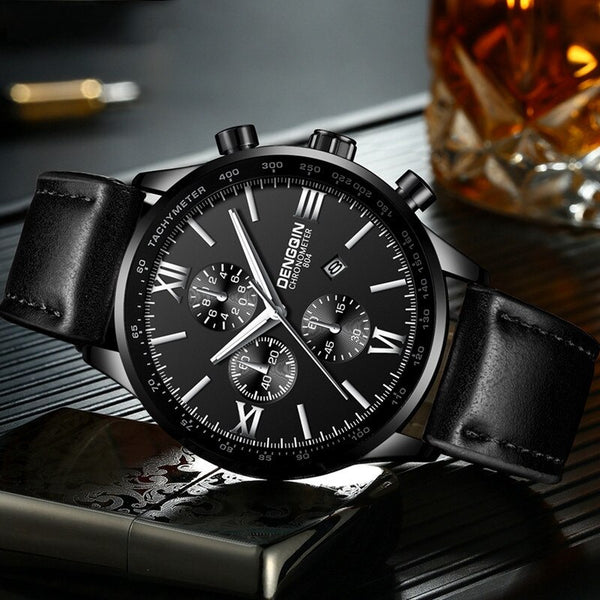 DISU Men Wrist Watch Leather Military Casual Analog Quartz Business watches men wristwatches day date relogios masculino