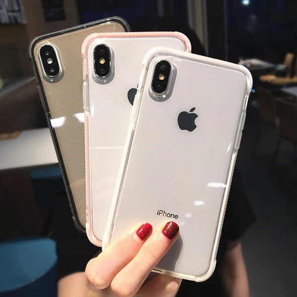 Glitter Powder Transparent Phone Case For iPhone 11Pro Max X XR XS Max 8 7 Plus 6 6S Plus Soft TPU Shockproof Shining Back Cover