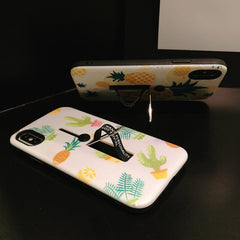 TIKITAKA Summer Fruit Pineapple Phone Case For iphone X 6 6s 7 8 6 6s 7 8 Plus Cactus Hide Ring Stand Holder Cover Coque