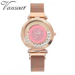 Hot Sale  Women Watche  Rhinestone Dial Ladies Quartz Wristwatch Mesh Magnetic Buckle Strap Luxury Clock Gift Montre Femme@50