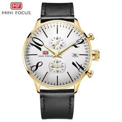 MINI FOCUS Black Watch Men Sports Watches For Men Clock Leather Watch Strap Fashion Men's Wristwatch Quartz Luxury Brand Relogio