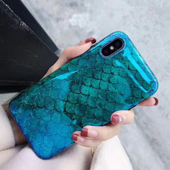 Blu-Ray Phone Case For iPhone XS XR XS Max X 8 7 6 6S Plus Laser Blue Fish Scale Soft TPU Retro Phone Back Cover Cases