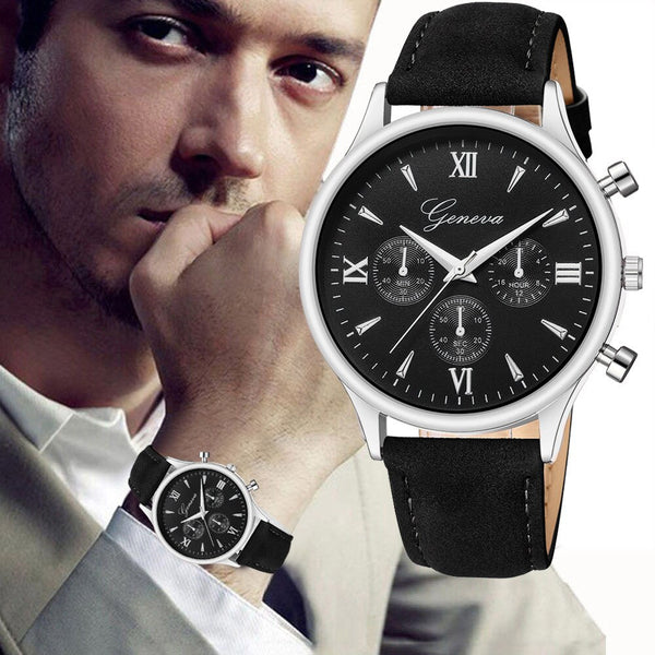 DISU Men Watches Luxury Fashion Faux Leather Blue Ray Glass Quartz Analog watch man watches mens 2019 men wristwatch