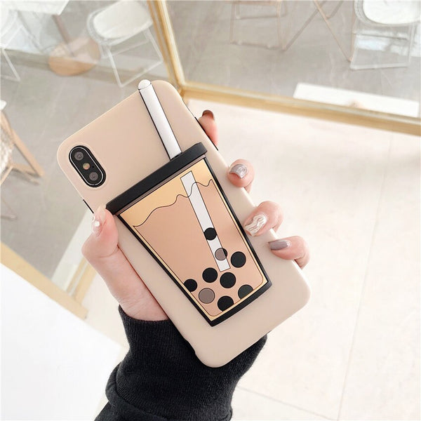 Funny Milk Tea Pattern Phone Case For iphone XS Max XR X Case For iphone 6 6s 7 8 plus Cover Fashion 3D Touch Cartoon Soft Cases