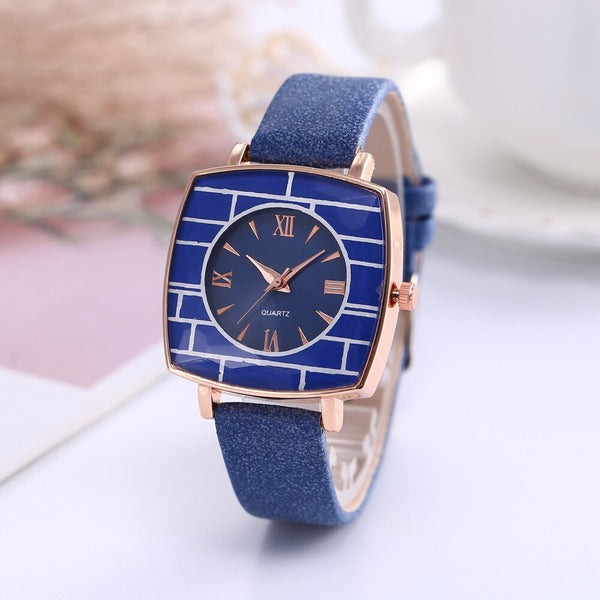 Hot Selling  Women Watch Sport Style Striped Square Dial Ladies Quartz Wristwatch Clock Simple Leather Strap Relogio Feminino@50