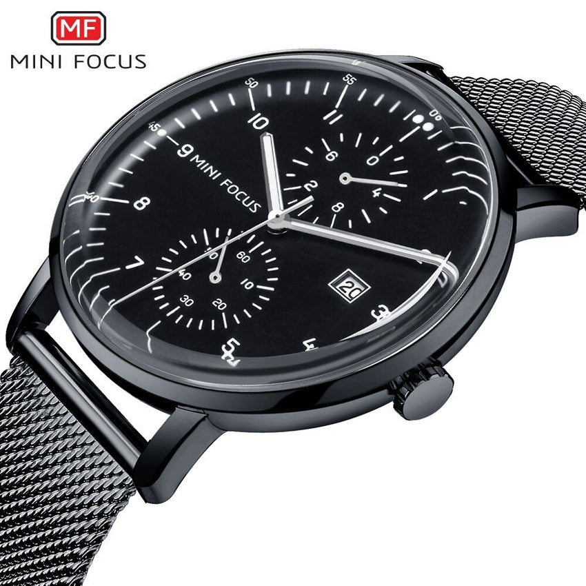 MINIFOCUS Spherical Mirror Mens Watches Top Brand Luxury Casual Black Quartz Watch Men Gold Stainless Steel Fashion Male Clock