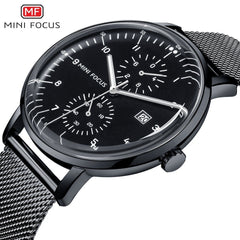MINIFOCUS Spherical Mirror Mens Watches Top Brand Luxury Casual Black Quartz Watch Men Gold Stainless Steel Fashion Male Clock