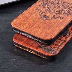 Genuine Natural Wood Case For iPhone X 8 7 6 6s Plus 5s 5 SE Cover Novel Embossed Flower Skull Wolf Pattern Wooden Phone Cases