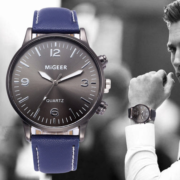 DISU Men Wrist Watch Business Leather Strap Sports Simulated Quartz wristwatch mens big dial watches for men relogio masculino
