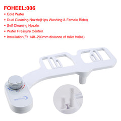 FOHEEL Non-Electric Toilet Seat Bidet Hot Cold Water Bathroom Muslim Shattaf Washing Bidet Sprayer Self-Cleaning Nozzle