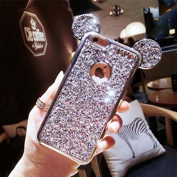 Case For iPhone 11 11Pro Max XR XS Max 6 6s 7 8 Plus 5s SE Glitter Sequins Mouse Ear Cover For Samsung Galaxy S7 S6 S8 edge Plus