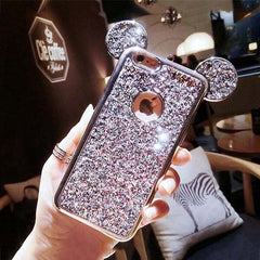 Case For iPhone 11 11Pro Max XR XS Max 6 6s 7 8 Plus 5s SE Glitter Sequins Mouse Ear Cover For Samsung Galaxy S7 S6 S8 edge Plus