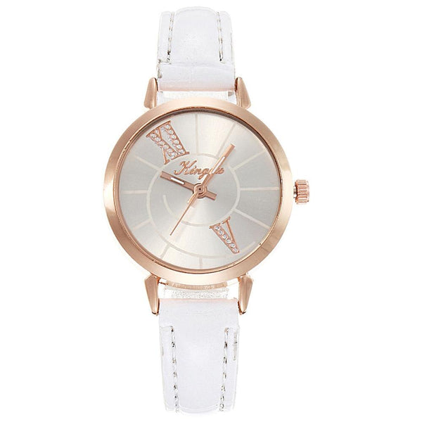 Luxury Women's Watches Leather Strap Fashion Ladies  Clock Scale Rose Gold Disc Quartz Wristwatch  Relogio Feminino@50