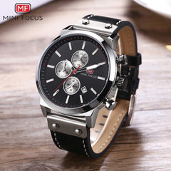 MINI FOCUS Man Watch 2019 Branded Sport Watches For Men Wristwatch Quartz Watch Men Military Chronograph Men Watch Leather Clock