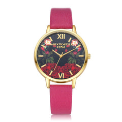 Women Watches  Delicate Plant Pattern Scale Disc Ladies Quartz Wristwatch Simple Leather Strap Clock Dress Gift Reloj Mujer@50