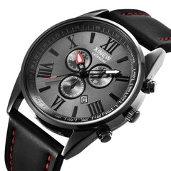 XINEW Man Watch Leather Band Sports Date Analog Alloy Military Quartz Watches Mens 2019 Men Wristwatch Clock erkek kol saati