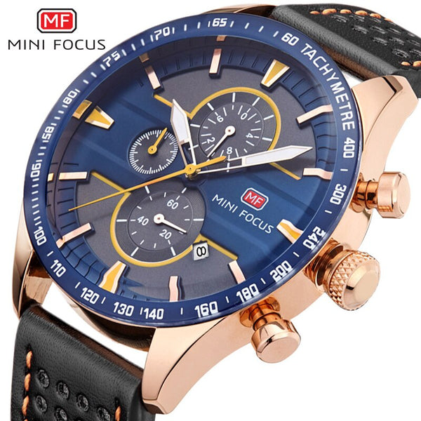 MINIFOCUS Men's Watches Quartz Watches Men Luxury Brand Waterproof Sport Wristwatch Mens Leather Strap Military Watch Male Clock