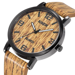 XINEW Women Men Watch Texture Imitation Wooden Retro Leather Quartz watch man vintage men wristwatch clock relogios masculino