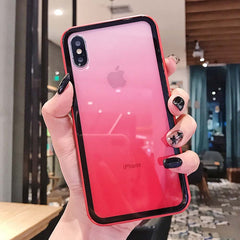 Colorful Shockproof Silicone Bumper Frame Glass Case For iPhone 11 X XR XS Max 8 7 6 6S Plus Rainbow Gradient Transparent Cover