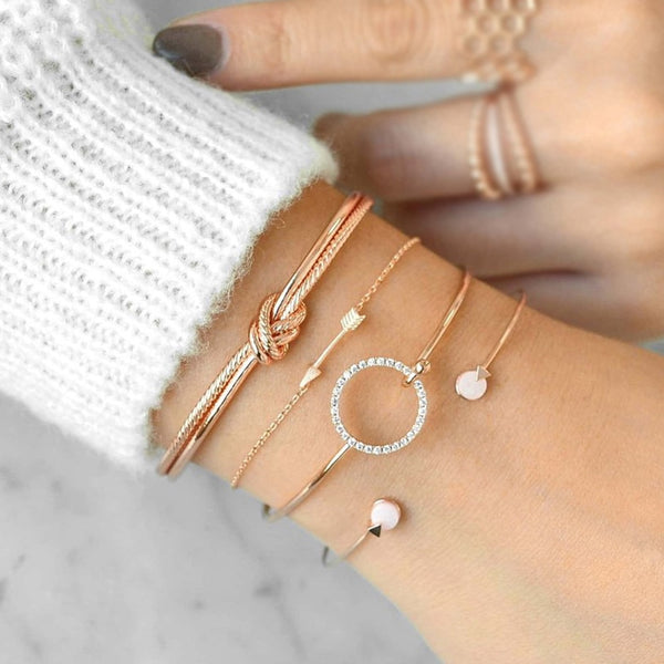 Hot Selling 4pcs/Set Fashion Bohemia Leaf Knot Hand Cuff Link Chain Charm Bracelet Bangle Women Gold Bracelets Femme Jewelry@ 50