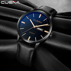 Mens Watch Luxury Faux Leather Blue Ray Glass Analog Calen Quartz Watch Watches Mens 2019 Men Wristwatch Clock relogio masculino