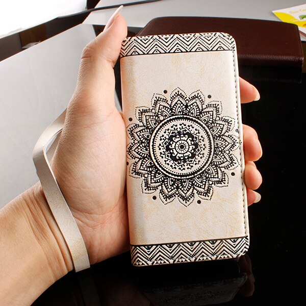 Wallet Leather Case For iPhone 8 7 6 6s Plus SE 5 5s Cover Retro Paisley Flower Mandala Henna Floral Flip Card Slot Holder Stand