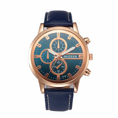DISU Men Watch Retro Design Leather Band Analog Alloy Quartz watch mens big dial watches for men relogios masculino