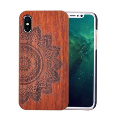 Genuine Natural Wood Case For iPhone X 8 7 6 6s Plus 5s 5 SE Cover Novel Embossed Flower Skull Wolf Pattern Wooden Phone Cases