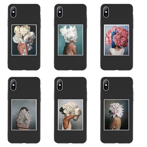 Art Flower Painting Case For iPhone X 6 6S 7 8 Plus Soft TPU Silicone Floral Cover For iPhone XR XS Max Sexy Girl Pattern Coque
