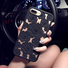 Fashion 3D Rose Hollow Phone Cases For iPhone X 8 7 6 6S Plus Case Elegant Roses Flower Soft Silicone TPU Back Cover Shell Coque