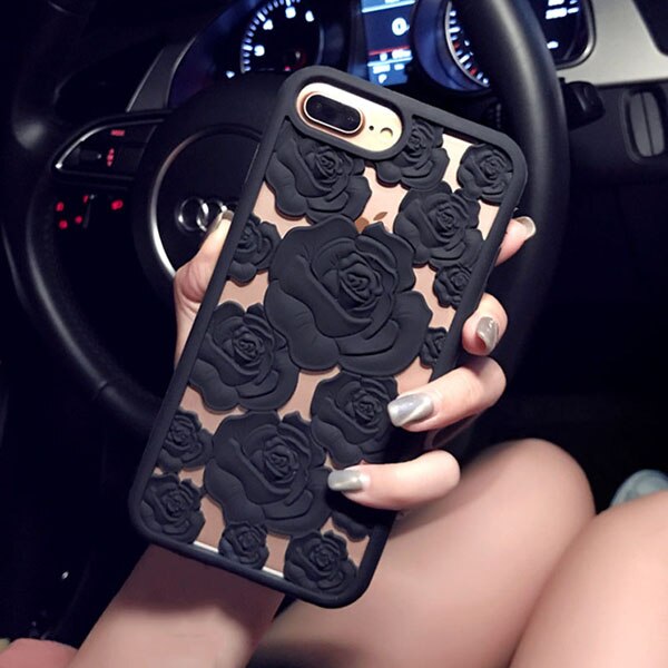 Fashion 3D Rose Hollow Phone Cases For iPhone X 8 7 6 6S Plus Case Elegant Roses Flower Soft Silicone TPU Back Cover Shell Coque