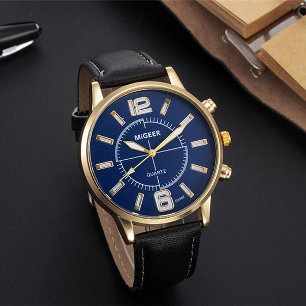 DISU Men Wrist Watch Retro Design Leather Band Analog Alloy Quartz Watch big dial watches for men relogios masculinos