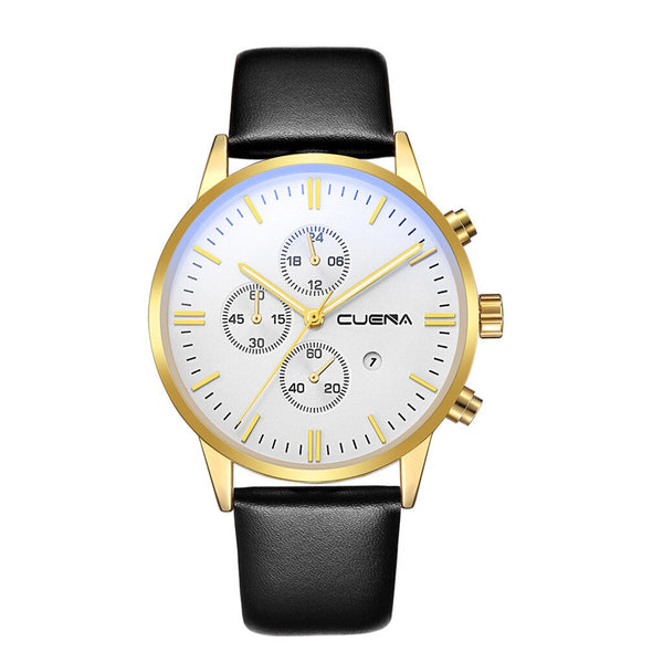 DISU Men Watches Faux Leather Blue Ray Glass Quartz Analog watch mens wrist watches day date relogios masculino
