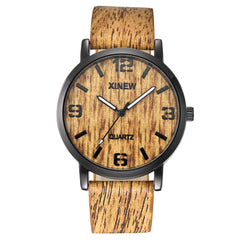 XINEW Women Men Watch Texture Imitation Wooden Retro Leather Quartz watch man vintage men wristwatch clock relogios masculino