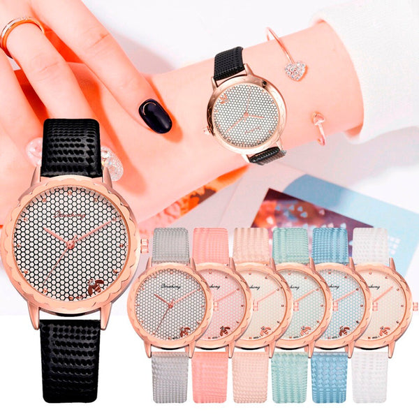 Hot Creative Women Watches Honeycomb  Dial  Fashion Quartz Wristwatch Featured Ladies Temperament Clock Gift  Zegarek Damski@50