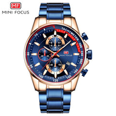 MINI FOCUS Watches Man 2019 Clock Fashion Blue Watch Men Sports Watches Men Luxury Brand Quartz Stainless Steel Strap Calendar