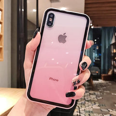 Colorful Shockproof Silicone Bumper Frame Glass Case For iPhone 11 X XR XS Max 8 7 6 6S Plus Rainbow Gradient Transparent Cover