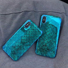 Blu-Ray Phone Case For iPhone XS XR XS Max X 8 7 6 6S Plus Laser Blue Fish Scale Soft TPU Retro Phone Back Cover Cases