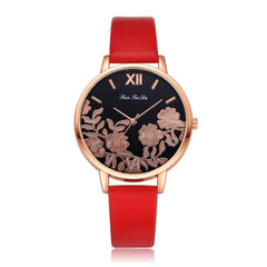 High Quality Women's Watches Plant Pattern Dial Ladies Fashion Quartz Wristwatch Leather FanTeeDa Casual Clock Reloj Mujer @50