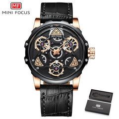 MINIFOCUS 3D Hollow Creative Watch Men Rotating Wheel Design Sports Watches Mens 2019 Luxury Brand Leather Watch Military Quartz