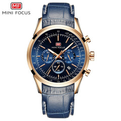 MINIFOCUS Luxury Brand Mens Watches Quartz Men Watch Leather Army Sports Watch Military Chronograph Watches Men Clock Hour Date