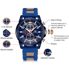 MINI FOCUS Gold Fashion Sports Watch Men Luxury Brand Analog Men's Watches Quartz Watches Man Clock Chronograph Silicone Strap
