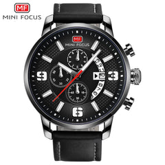 MINI FOCUS Sports Watch For Men Luxury Casual Chronograph Watches Quartz Men's Watch Genuine Leather Top Brand Luxury Military