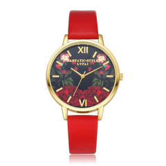 Women Watches  Delicate Plant Pattern Scale Disc Ladies Quartz Wristwatch Simple Leather Strap Clock Dress Gift Reloj Mujer@50