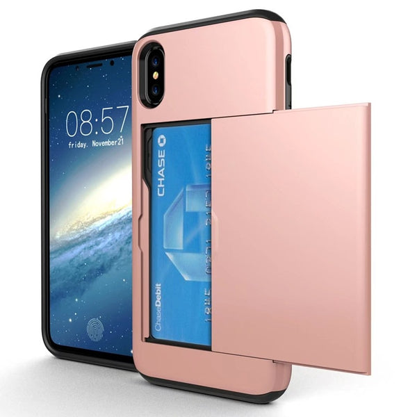 For iphone XS Max Hybrid Armor Slide Card Holder Back Cover For iphone 5 5s SE 6 6S 7 8 Plus X XS XR Shockproof Wallet Case