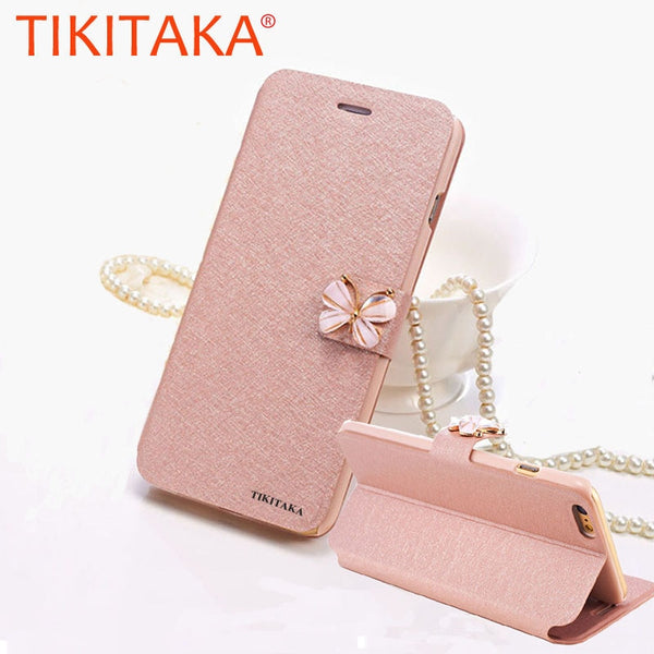 Leather Wallet Card Magnetic Flip Bling Diamond Butterfly bow knot Case For iPhone 5S SE 6 6S Plus Cases W/ Stand Holder