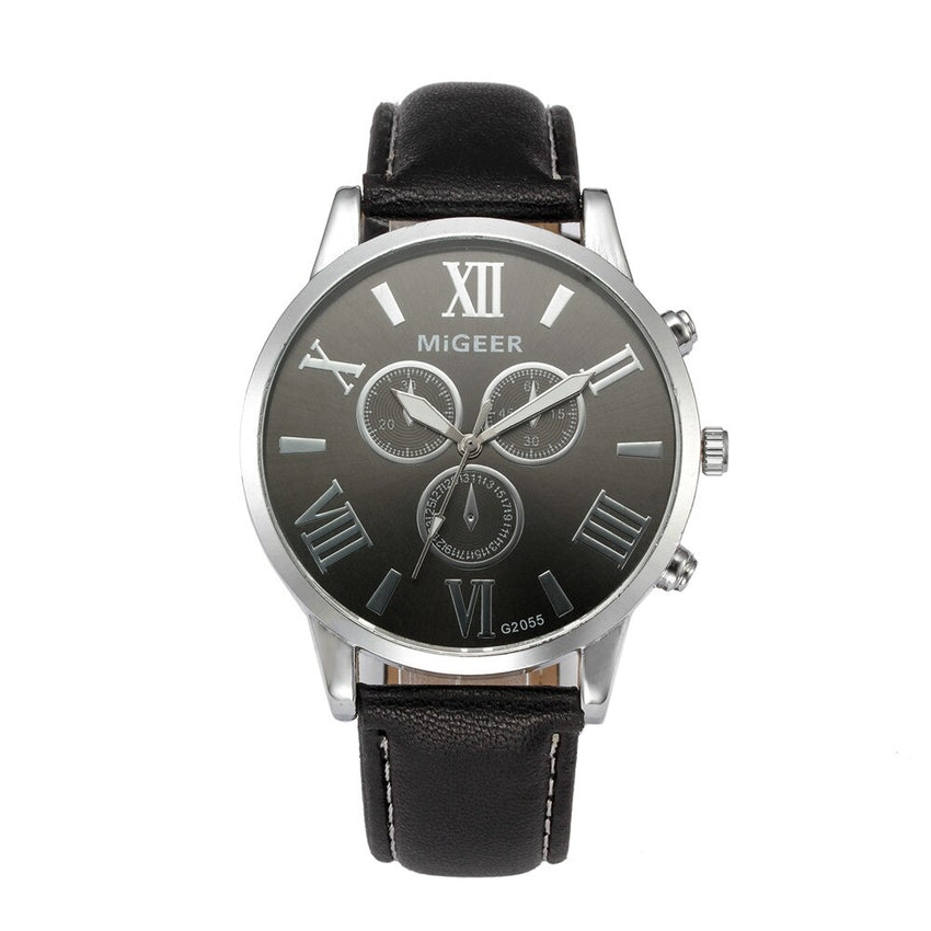 DISU Men Wrist Watch Classic Leather Strap Quartz Casual watch mens big dial watches for men relogios masculino