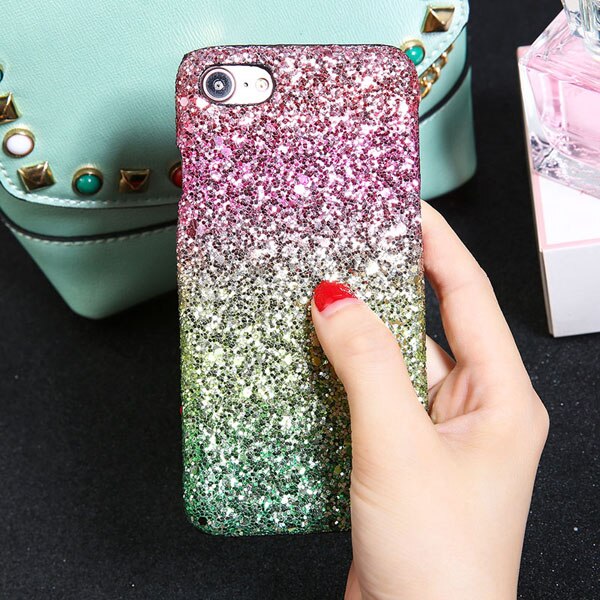 Colorful Gradient Glitter Powder Phone Cases For iPhone 8 7 6 6s Plus Case Bling Sparkle Sequins Hard PC Back Cover Shell Capa